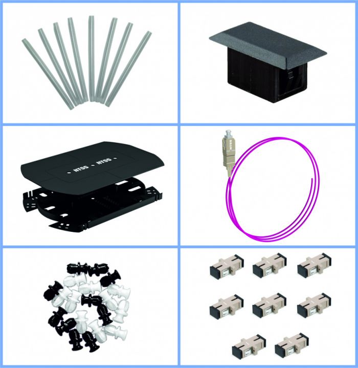 Кросс NTSS оптический 19'' укомплектованный 2U, 32 порта SC/UPC, 50/125 мкм ОМ4 (планки, сплайс-кассета, пигтейлы, КДЗС, адаптеры) черный RAL 9005