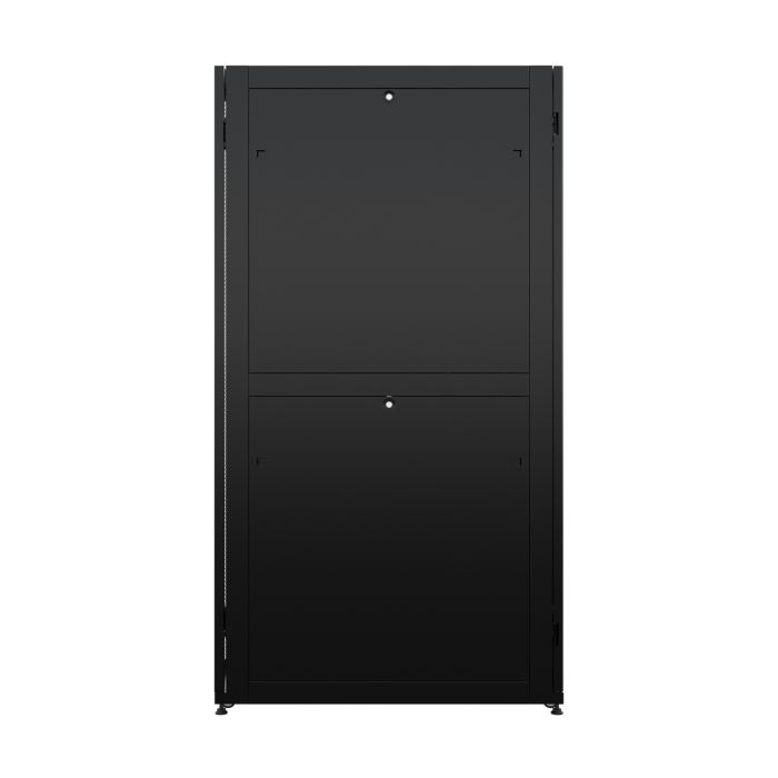 Шкаф напольный серверный NTSS ПРОЦОД DS 48U 750х1200мм, двойные боковые стенки, панель потолка с щеточными вводами, двери перфорированная и перфорированная двухстворчатая, без панели пола, регулируемые опоры, ролики, черный RAL 9005