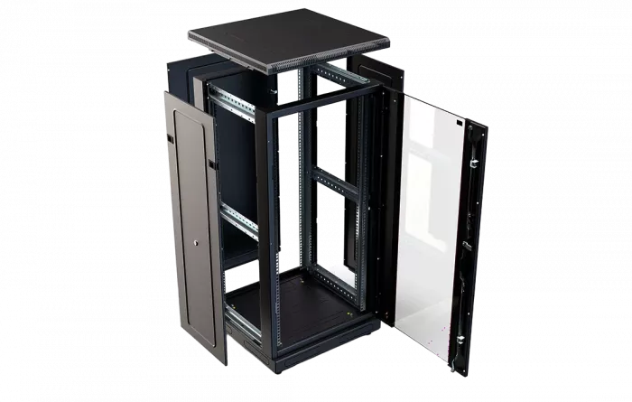 Шкаф телекоммуникационный напольный 19", 24U(600x1000), ШТ-НП-М-24U-600-1000-С-Ч, передняя дверь стекло, черный ССД