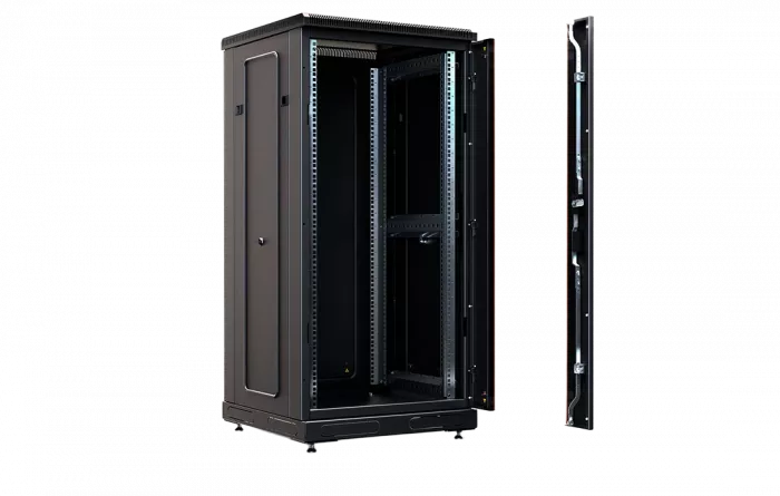 Шкаф телекоммуникационный напольный 19", 24U(600x1000), ШТ-НП-М-24U-600-1000-С-Ч, передняя дверь стекло, черный ССД