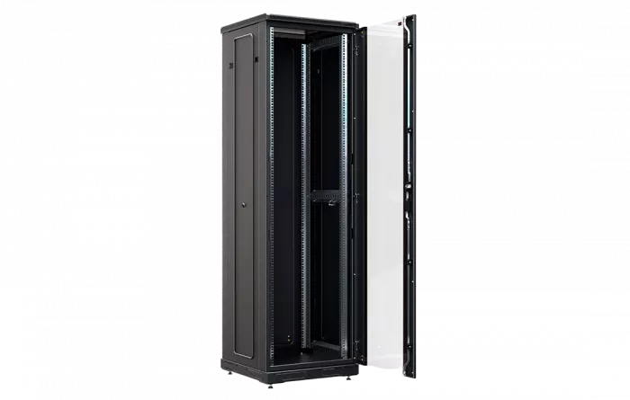 Шкаф телекоммуникационный напольный 19", 42U(600x600), ШТ-НП-М-42U-600-600-С-Ч, передняя дверь стекло, черный ССД