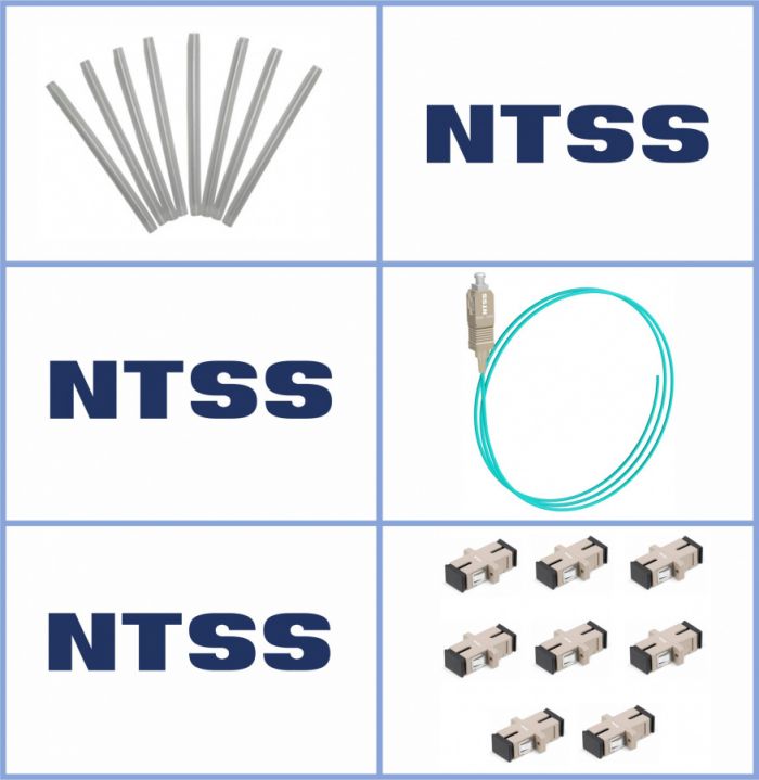 Кросс NTSS оптический настенный Мини, укомплектованный, 8 портов SC/UPC, 50/125 мкм ОМ3 (сплошная панель, ложемент, пигтейлы, КДЗС, адаптеры) серый RAL 7035