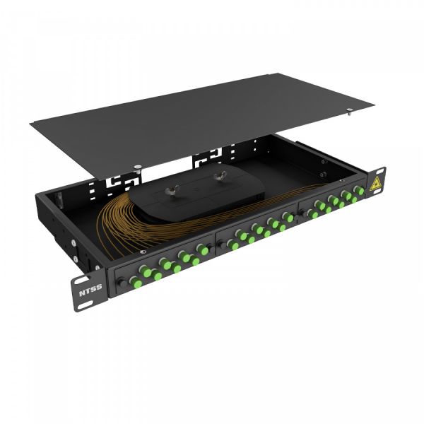 Кросс 19" NTSS PREMIUM, предсобранный 1U, 12 портов FC/APC, 9/125 мкм, черный