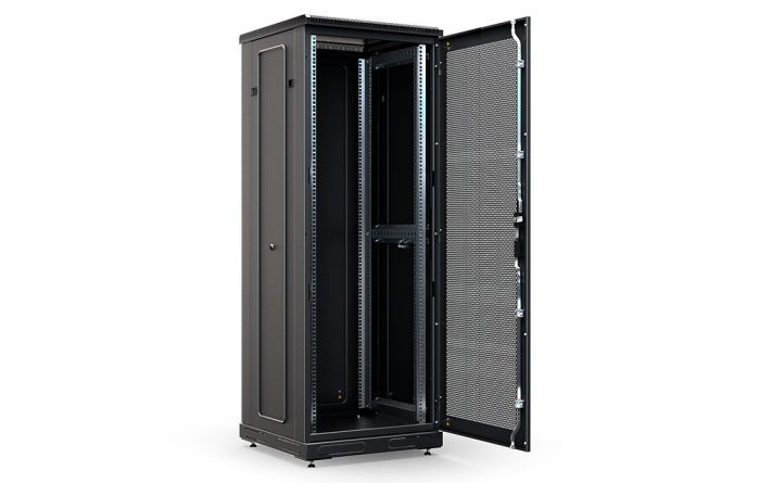 Шкаф телекоммуникационный напольный 19", 27U(600x1000), ШТ-НП-М-27U-600-1000-П-Ч, передняя дверь перфорация, черный ССД