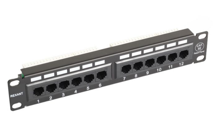 04-0025 REXANT Патч-панель 10", 1U, 12 портов RJ-45, кат5e, Dual IDC