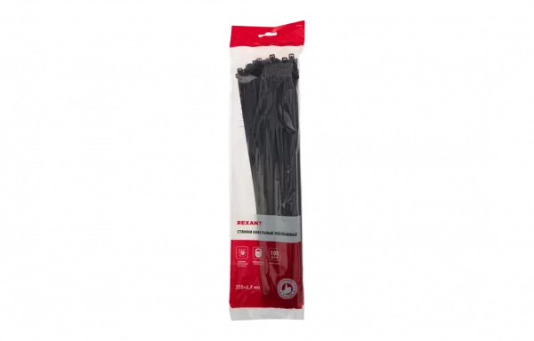07-0351 Хомут-стяжка кабельная нейлоновая REXANT 350 x4,8 мм, черная, упаковка 100 шт.