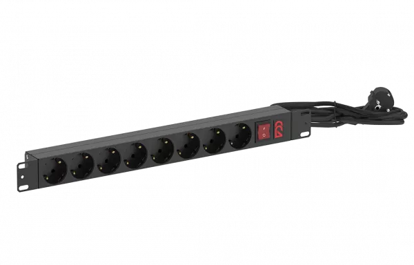 Блок розеток БР-8SCH-16А-Ш-3SCH 8 розеток Schuko,выключатель 2 положения с подсветкой, со шнуром 3м Schuko