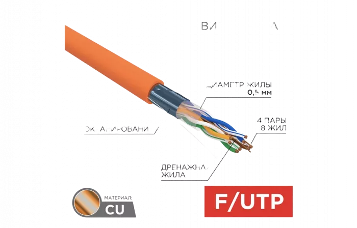 01-0150 Кабель витая пара REXANT FTP 4PR 24AWG, CAT5e, нг(А)-HF, LSZH (бухта 305 м)