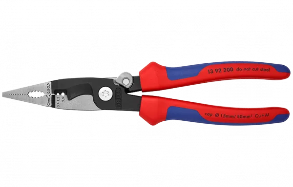 KN-1392200	Клещи электромонтажные, 6-в-1, 200 мм, защёлка-"собачка", фосфатированные, 2-комп ручки