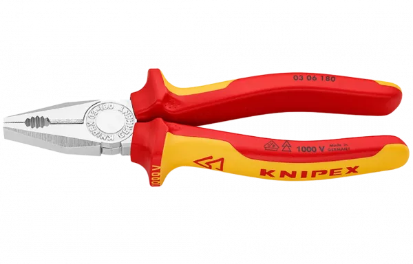KN-0306180 Плоскогубцы комбинированные VDE, 180 мм, хром, 2-комп диэлектрические ручки