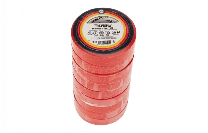KR-09-2604 Изолента ПВХ KRANZ 0.13х15 мм, 20 м, красная упаковка 10 роликов