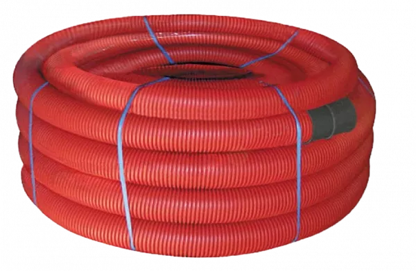 121914 Двустенная труба ПНД гибкая для кабельной канализации д.140мм с протяжкой, SN6, 500Н,  в бухте 50м, цвет красный