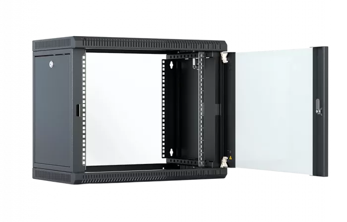 Шкаф телекоммуникационный настенный разборный со съемными боковыми стенками 19”,6U(600x450), ШТ-НСрМ-6U-600-450-С-Ч дверь стекло черный