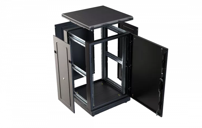 Шкаф телекоммуникационный напольный 19",18U(600x600), ШТ-НП-М-18U-600-600-М-Ч, передняя дверь металл, черный ССД