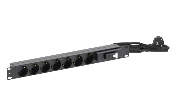 Блок розеток БР-7SCH-16А-AB16-Ш-3SCH 7 розеток Schuko,выключатель автоматический 16А, со шнуром 3м Schuko