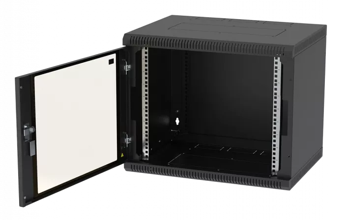 Шкаф телекоммуникационный настенный разборный черный 19”,9U(600x350), ШТ-НСр-9U-600-350-С-Ч дверь стекло ССД