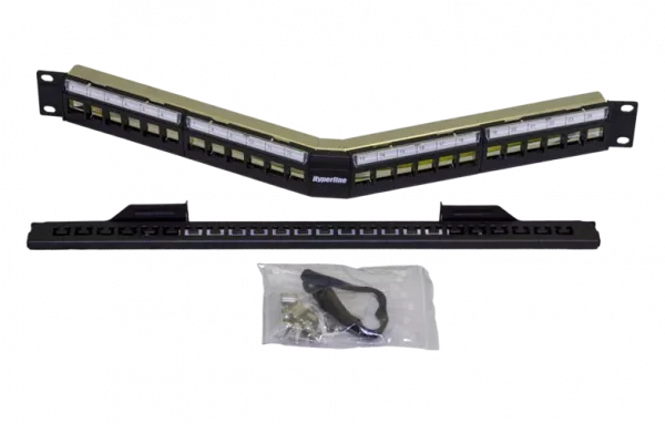 426175 Hyperline PPBL4A-19-24-SH-RM Модульная патч-панель 19", 24 порта, угловая, 1U, для экранированных и неэкранированных модулей Keystone Jack, с з