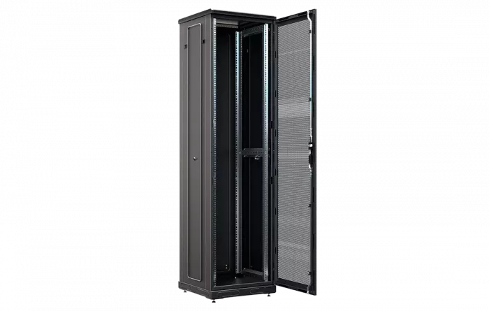 Шкаф телекоммуникационный напольный 19", 47U (600x600), ШТ-НП-М-47U-600-600-П-Ч, передняя дверь перфорация, черный ССД
