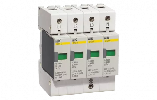 MOP20-4-B Огр-ль имп. перенапр. ОПС1-B 4Р In=30kA Un=400B Im=60kA ИЭК