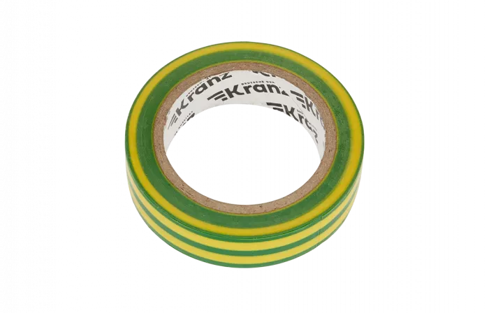 KR-09-2007 Изолента ПВХ KRANZ 0.13х15 мм, 10 м, желто-зеленая упаковка 10 роликов