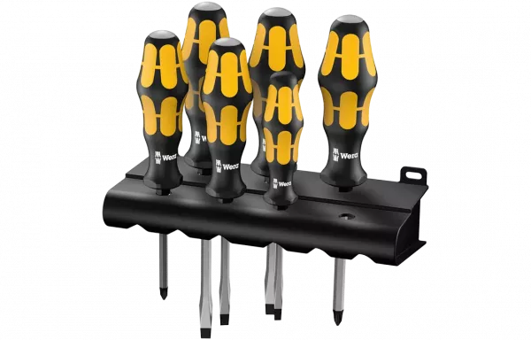 WE-018282	932/6 Набор отвёрток силовых с подставкой, 6 пр., PH 1x80/2x100, SL 0.6x3.5x80/0.8x4.5x90/1x5.5x100/1.2x7.0x125