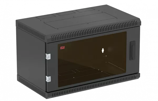 Шкаф телекоммуникационный настенный разборный черный 19”,6U(600x450), ШТ-НСр-6U-600-450-С-Ч дверь стекло ССД
