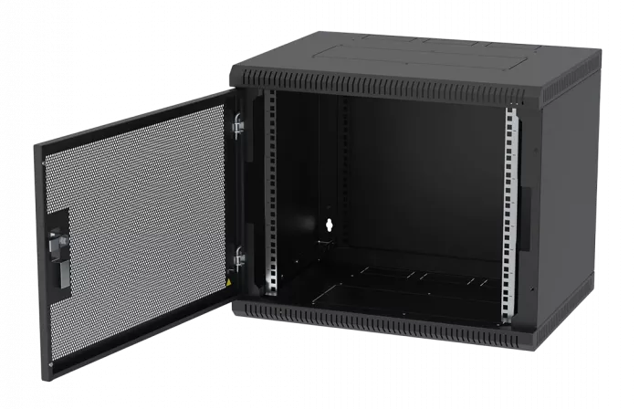 Шкаф телекоммуникационный настенный разборный черный 19”,9U(600x350), ШТ-НСр-9U-600-350-П-Ч дверь перфорированная ССД