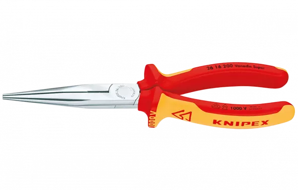 KN-2616200	Длинногубцы с режущими кромками VDE, 200 мм, хром, 2-комп диэлектрические ручки
