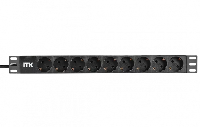 PH22-9D1-P ITK PDU 9 розеток нем. ст, 1U, шнур 2м вилка нем. ст ПВХ чер