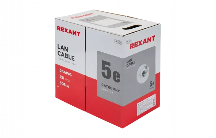 01-0023 Кабель витая пара REXANT UTP 2PR 24AWG, CAT5e, бухта 305 м, серый