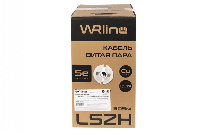WRline WR-UTP-4P-C5E-LSZH-GY (куски) Кабель витая пара, неэкранированный U/UTP, категория 5e, 4 пары (0,50 мм), одножильный, внутренний, LSZH, нг(A)-HF, серый