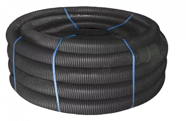 151963 Двустенная труба ПНД гибкая для открытой прокладки д.63мм, SN13, УФ, с протяжкой, в бухте 50м, цвет черный