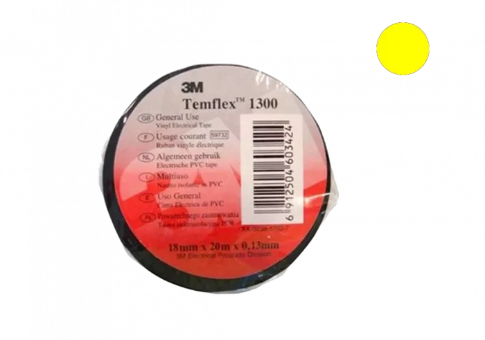 7100081320 Temflex 1300, желтая, универсальная изоляционная лента, 15мм х 10м х 0,13мм
