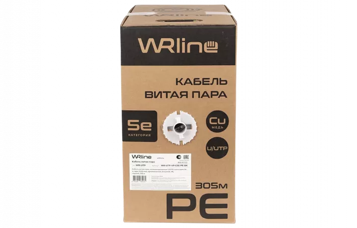 WRline WR-UTP-4P-C5E-PE-BK Кабель витая пара, неэкранированный U/UTP, категория 5e, 4 пары (0,50 мм), одножильный, внешний, PE, черный, 305 м