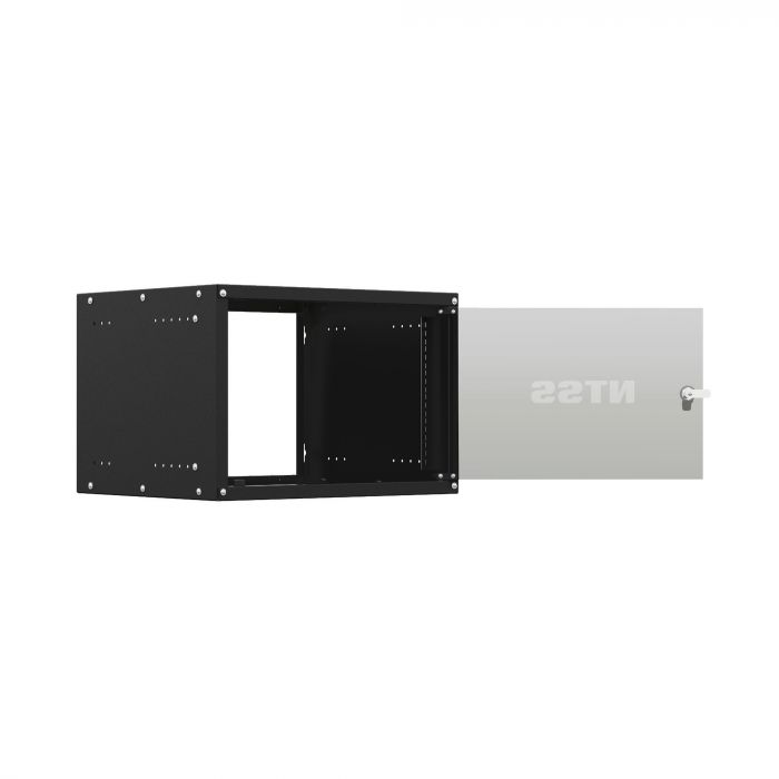 Шкаф настенный телекоммуникационный NTSS LIME 6U 550×350×370 мм, 2 профиля 19, дверь стеклянная, боковые стенки несъемные, разобранный, черный RAL 9005