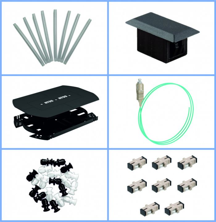 Кросс NTSS оптический 19'' укомплектованный 2U, 32 порта SC/UPC, 50/125 мкм ОМ3 (планки, сплайс-кассета, пигтейлы, КДЗС, адаптеры) серый RAL 7035
