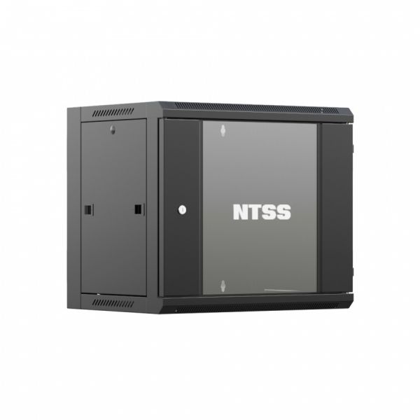 Шкаф настенный телекоммуникационный NTSS W 12U 600х450х635мм, 2 профиля 19, дверь стеклянная, боковые стенки съемные, задняя стенка, разобранный, черный RAL 9005