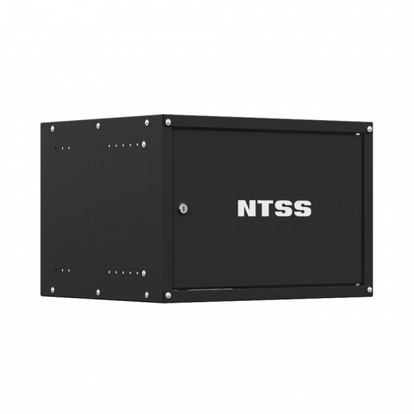 Шкаф настенный телекоммуникационный NTSS LIME 6U 550х600х370мм, 2 профиля 19, дверь сплошная металл, боковые стенки несъемные, разобранный, черный RAL 9005
