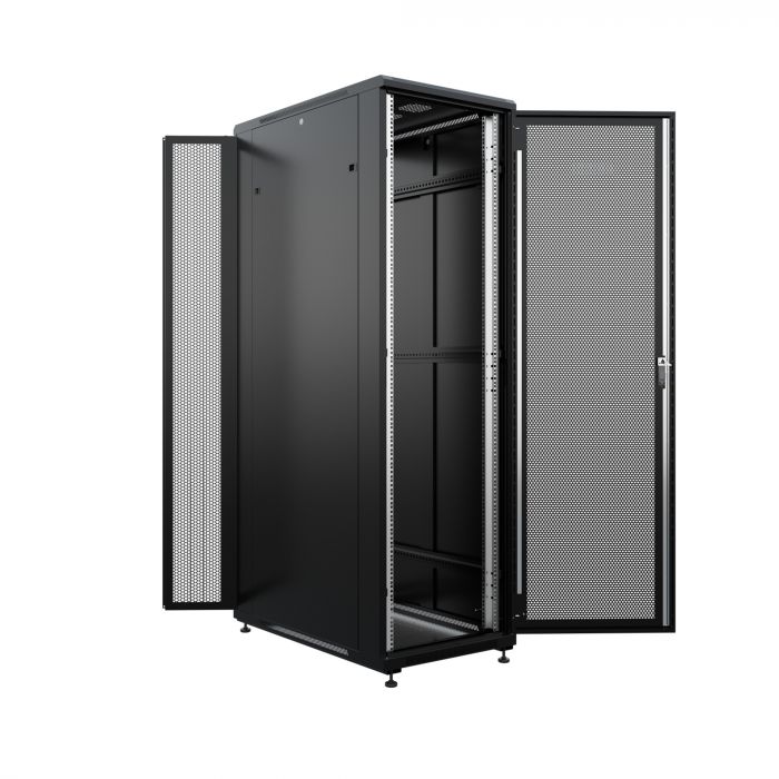 Шкаф напольный универсальный серверный NTSS R 47U 600х1200мм, 4 профиля 19, двери перфорированная и перфорированная двухстворчатая, боковые стенки съемные, регулируемые опоры, разобранный, серый RAL 9005