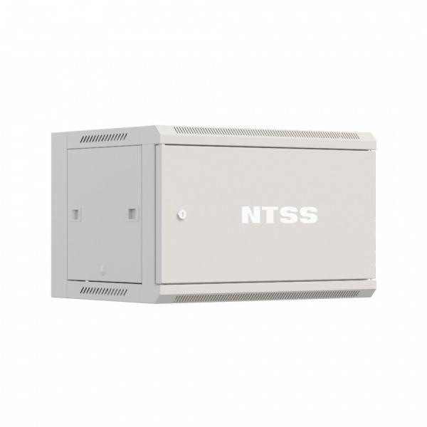 Шкаф настенный телекоммуникационный NTSS W 6U 600х600х370мм, 2 профиля 19, дверь сплошная металл, боковые стенки съемные, разобранный, серый RAL 7035