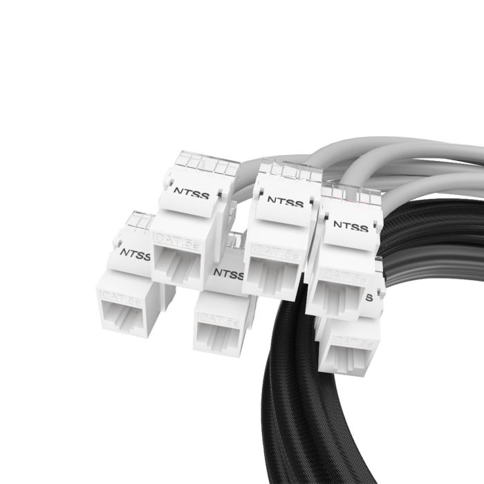 Кабельная сборка NTSS PREMIUM 12pc, UTP CAT5e, оконцована разъемами KEYSTONE RJ45 UTP CAT5e, заделка в чулке, вывод 0.6м, длина 14м, LSZH, серый