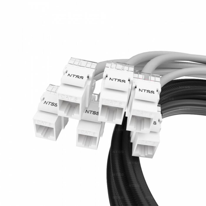 Кабельная сборка NTSS PREMIUM 12pc, UTP CAT6, оконцована разъемами KEYSTONE RJ45 UTP CAT6, заделка в чулке, вывод 0.6м, длина 2м, LSZH, серый