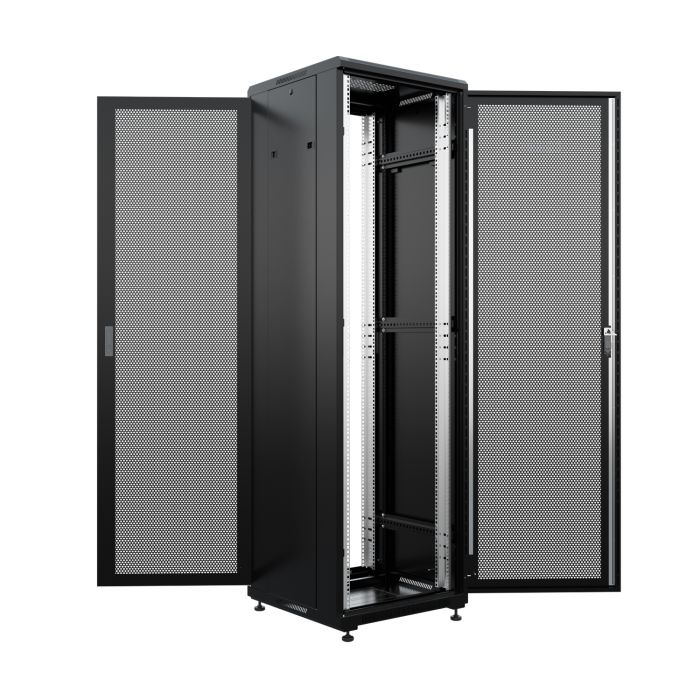Шкаф напольный универсальный серверный NTSS R 47U 600х600мм, 4 профиля 19, двери перфорированная и перфорированная, боковые стенки съемные, регулируемые опоры, разобранный, черный RAL 9005