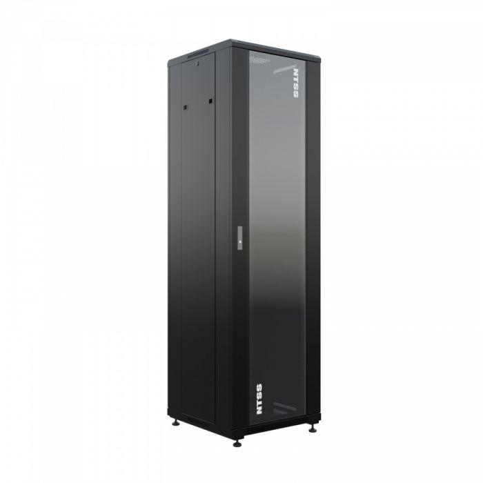 Шкаф напольный универсальный серверный NTSS R 47U 600х600мм, 4 профиля 19, двери стекло и сплошная металл, боковые стенки съемные, регулируемые опоры, разобранный, черный RAL 9005