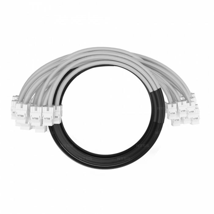 Кабельная сборка NTSS PREMIUM 24pc, UTP CAT6, оконцована разъемами KEYSTONE RJ45 UTP CAT6, заделка в чулке, вывод 0.6м, длина 2м, LSZH, серый