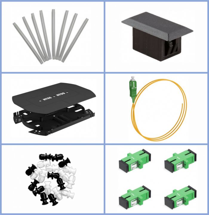 Кросс NTSS оптический 19'' укомплектованный 1U, 4 порта SC/APC, 9/125 мкм (планки, сплайс-кассета, пигтейлы, КДЗС, адаптеры) черный RAL 9005
