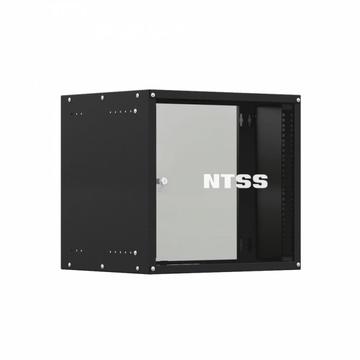 Шкаф настенный телекоммуникационный NTSS LIME 18U 550х600х900мм, 2 профиля 19, дверь стеклянная, боковые стенки несъемные, разобранный, черный RAL 9005