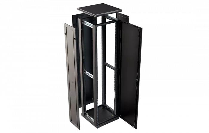 Шкаф телекоммуникационный напольный 19", 47U (800x800), ШТ-НП-М-47U-800-800-М-Ч, передняя дверь металл, черный ССД