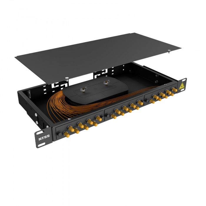 Кросс 19" NTSS PREMIUM, предсобранный 1U, 8 портов ST/UPC, 50/125 мкм, черный