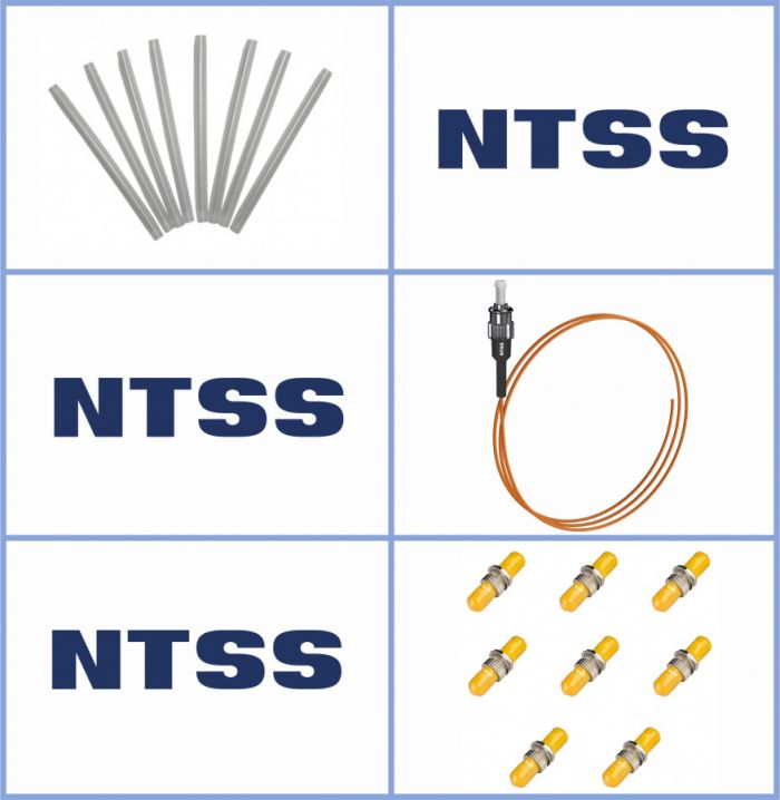 Кросс NTSS оптический настенный Мини, укомплектованный, 4 порта ST/UPC, 62.5/125 мкм (сплошная панель, ложемент, пигтейлы, КДЗС, адаптеры) серый RAL 7035